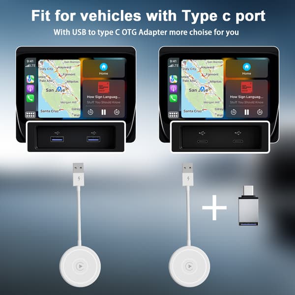 1 kpl langaton CarPlay -sovitin iPhonelle, langallinen ilman