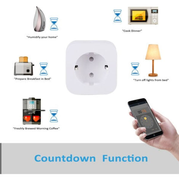 Wi-Fi smart power socket med fjärrkontroll för röststyrning för mobiltelefon, med effektmätning, 16A