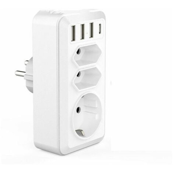 Total USB-monitoimipistokkeet, 4000W (16A) virtapalkki USB:llä, 3 USB-porttia ja 1 USB-C-portti (3 pistorasiaa)