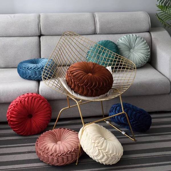 Nordisk pumpakudde, lätt lyx ren färg sammetskudde, rund caster futon i vardagsrummet, tatami (beige) i karfönstret, diameter 35*10