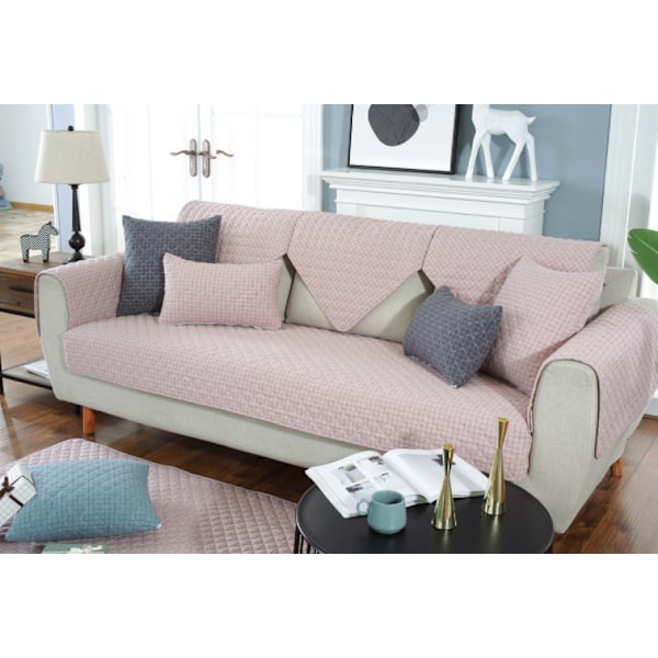 Moderne og enkel vævet vasket bomulds sofa pude, stof anti-slip læder sofa betræk pude (lyserød ternet, 70*180CM)
