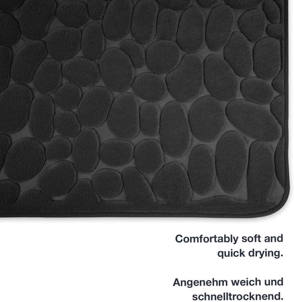 Præget Sten Anti-Skrid Sikkerhedsbademåtte - Sort, Memory Foam - 40*60cm