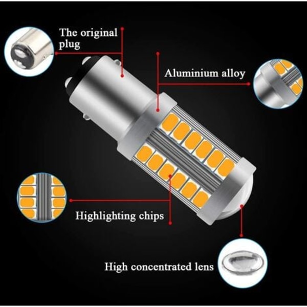 Amber 1157 BA15D P21/5W 5630 33SMD Auton Canbus LED-polttimot 900LM Super Bright Etu- ja Takavilkun Valot Vilkku Bul