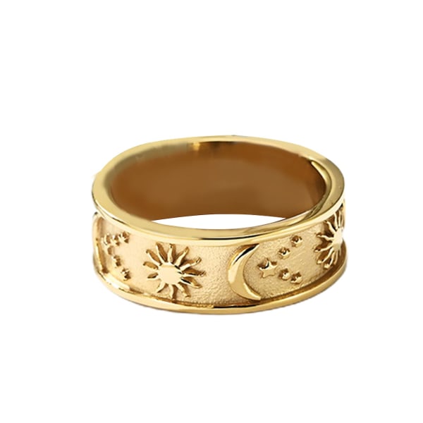 Unisex Ring Stjärna Måne Sol Dekoration Män Kvinnor Utsökt Rund Bohemisk Ring För Bröllop Black and Gold US 11