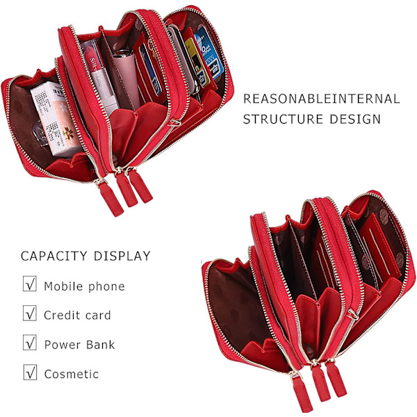 Liten crossbody-mobilväska för kvinnor, miniväska med axelrem och kreditkortsfack A916-878 Red