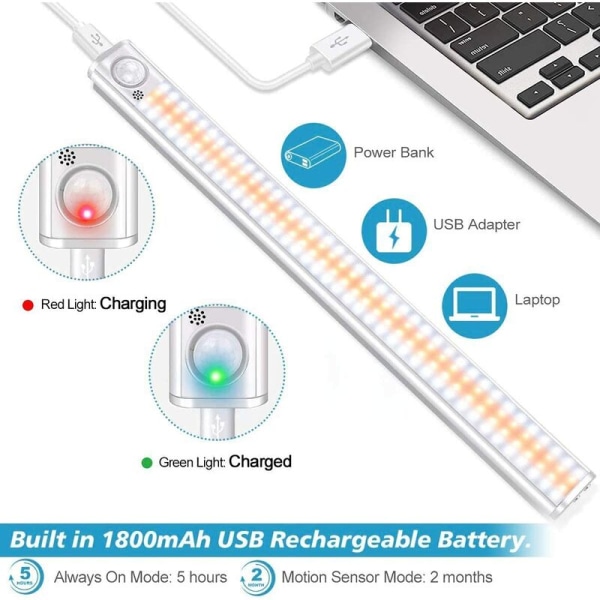 120 lampkulor, smart ljus, laddningsbart LED-ljus, rörelsesensorljus, lämpligt för inomhusbelysning