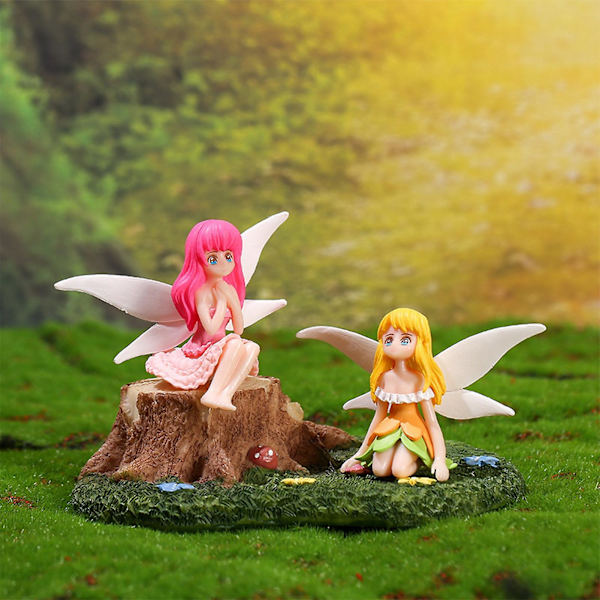 4-pack Blomsterfe Statyer Cartoon Hög Simulation Realistisk Flygande Ving Tredimensionell Dekorativ Harts Blomsterfe Miniatyrer Mikrolandskap