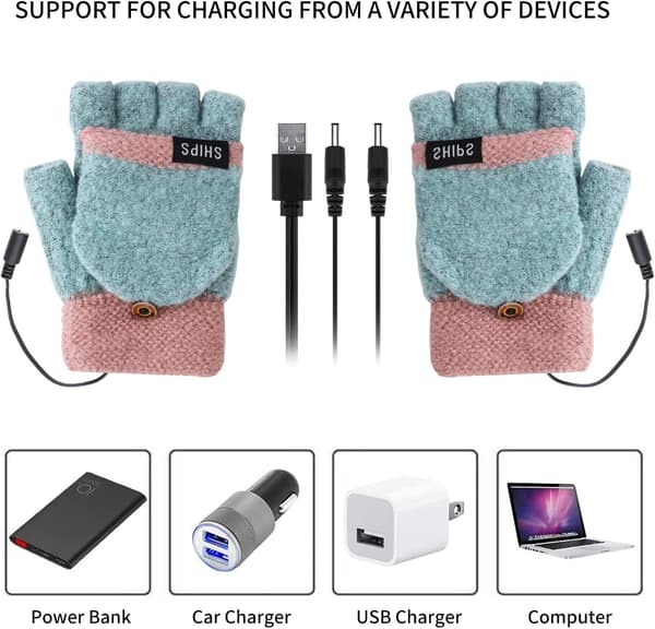 Grå USB-oppvarmede hansker Unisex Vinterstrikkede hansker Halvfinger