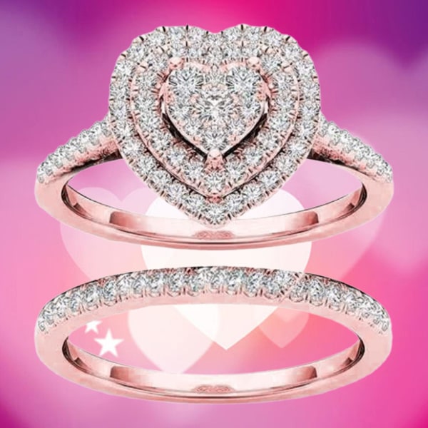 2 stk/sett Ring Attraktiv Dekorativ Legering Delikat Hjerteform Rhinestone Dame Brudering Til Bryllup Rose Gold US 6