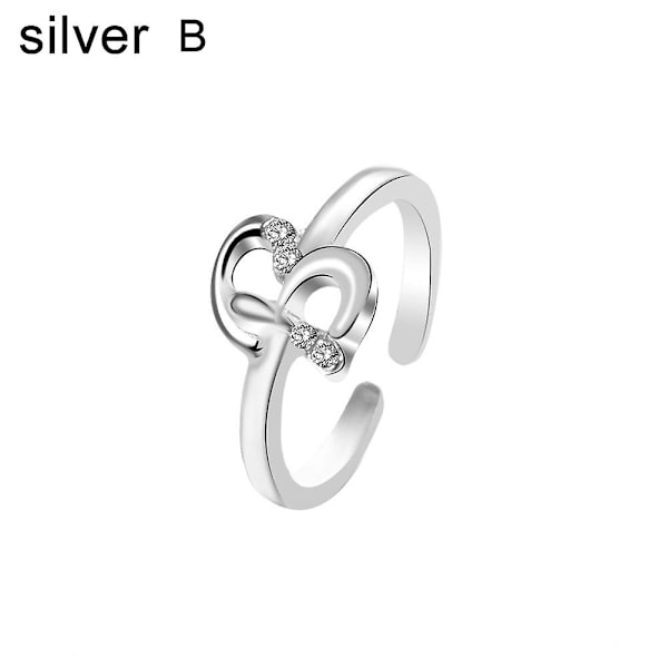 Muodin naiset yksinkertainen A-Z englanninkielinen aakkosten kirjain strassinen avoin sormus koru Silver B