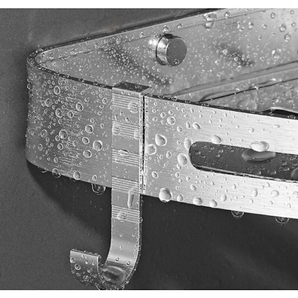 Brusehylde uden boring, Badeværelseshjørnehylde - Aluminium Opbevaringskurv med Kroge, Brusebakke - Opbevaringskurv (Enkel
