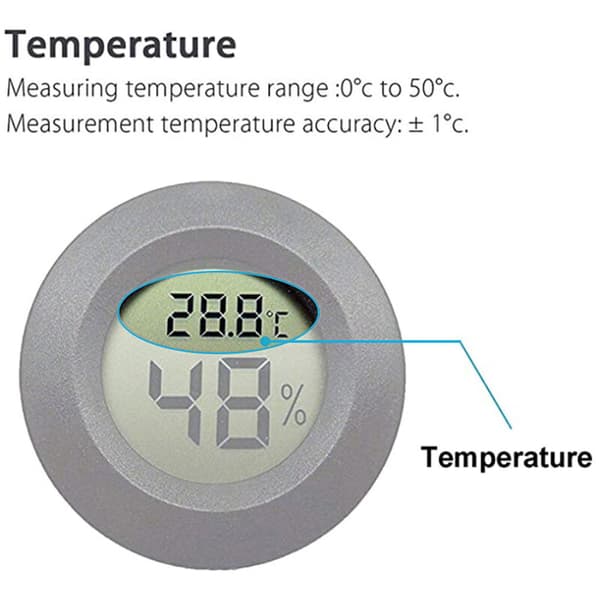 Reptil Akrylboks Elektronisk Thermo-Hygrometer, Rund (Sort)