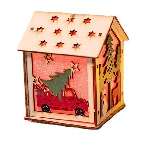 Julepynt | Juletræsornamenter - Mini Lysende Julehus Vedhæng med Standere