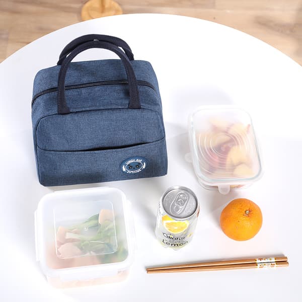 Blå A marineblå madtaske til kontorarbejde og picnic.