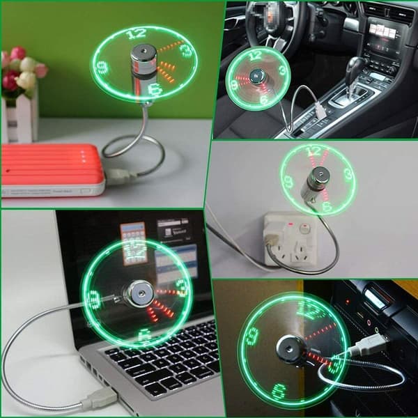Mini USB-urventilator, HuiHeng Fleksibel Svanehals LED-ur USB-ventilator Tidsvisning Urventilator til PC-computer