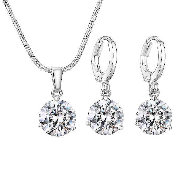 Smyckesset Vattendroppe Silver AAA Zirkon Halsband Örhängen För Bröllop