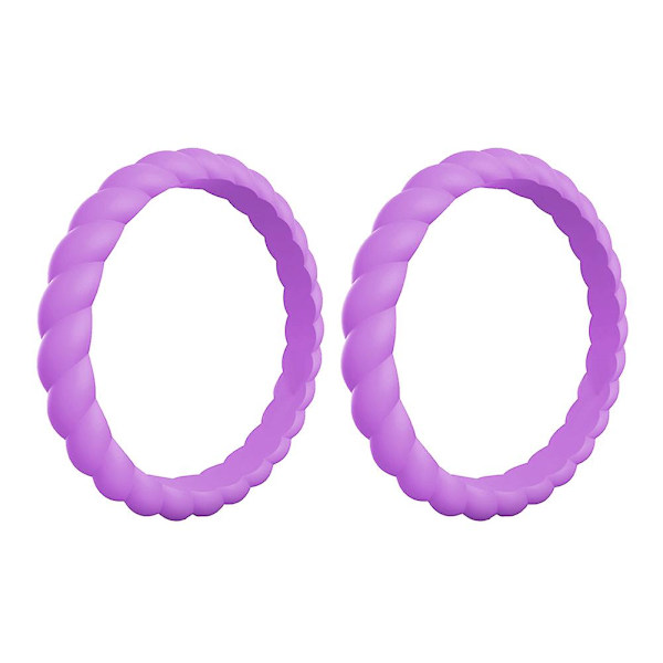 2 st flätade vridmönster silikonringar för kvinnor, vigselband, festtillbehör, present Purple US 4