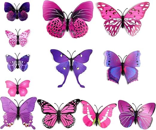 2 sarjaa purppuraisia 3D-simulaatioperhosseinätarroja, 3D