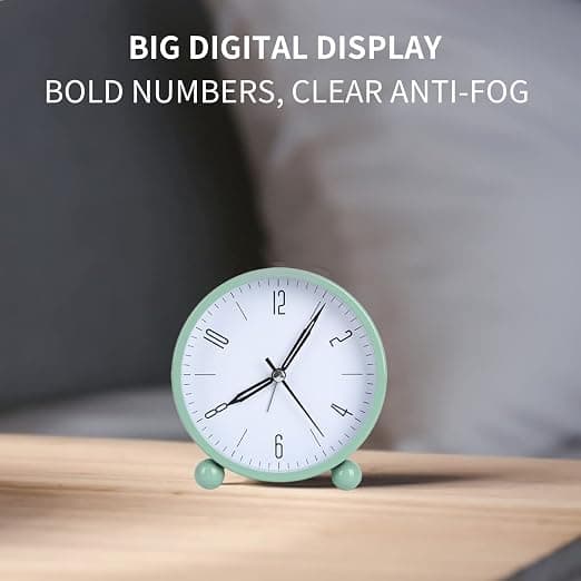 1 Styck Grön Tyst Analog Väckarklocka, Batteridriven Alarm