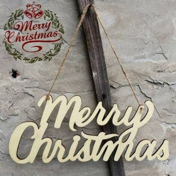 Glædelig Jul Træskilt Shabby Rustik Ubehandlet Træ Ornament Udskæring Hængende Gavemærke Til Juletræ Hjem