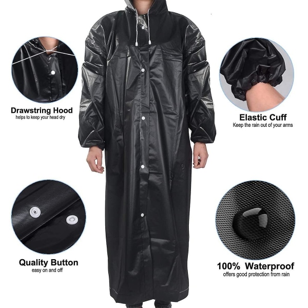 Lång bärbar regnrock för män och kvinnor (svart),