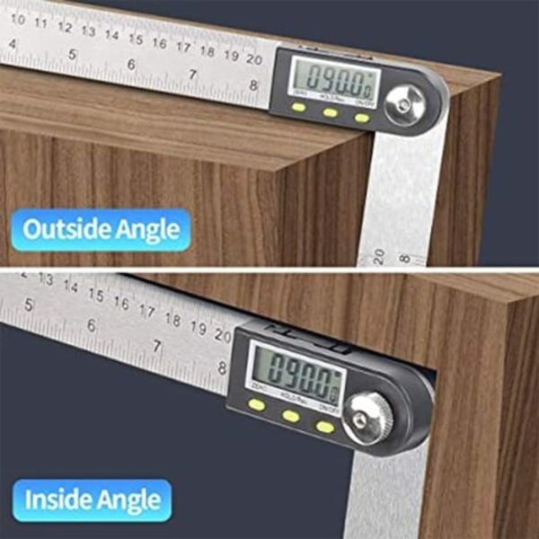 200mm/300mm/500mm Digital Vinkelmåler, 0-360° Digital Inclinometer Rustfritt Stål Vinkelmåler Linjal for Trearbeid