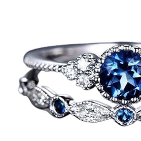 2 st/set Utsökt slät yta Vigselringar Legering Enkla Kubiska Zirkonia Damringar Charm Smycken Lake Blue US 11