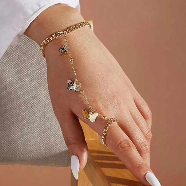 Ringarmband för kvinnor med fjärilsdesign, justerbar längd, smycke i hiphop-stil, hållbart armband för studenter för vardagligt bruk Silver