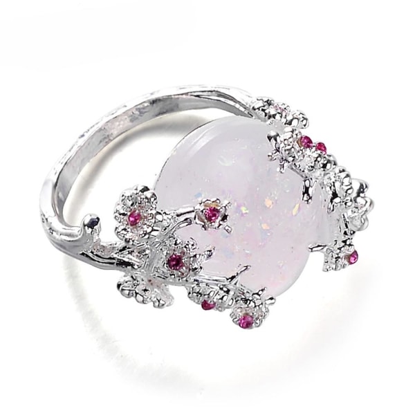 Kvinner Bryllup smykker Blomster Design Oval Faux Gemstone Ring Rhinestone Decor US 10