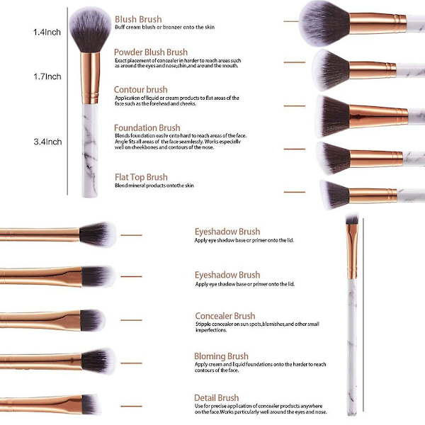 Marmor Makeup Pensel Sæt Med Penselholder Pot | Premium Syntetisk Foundation Pudder Concealers Blending Øjenskygge Ansigtsmakeup Pensel Sæt (10 stk)