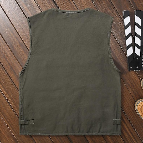 Bomulls multi-pocket väst axel fiske fotografering väst herr väst green XL