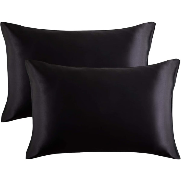 Satin putetrekk for hår og hud, sett med 2, putetrekk - sateng putetrekk med konvoluttlukking, mørk grå 20 x 36 Black