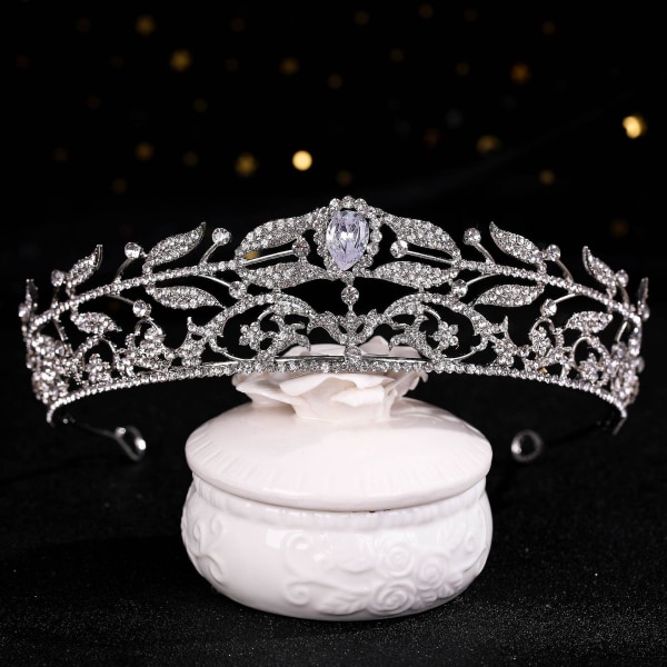 Brud Zirkon Krono Legering Rhinestone Tiara Bröllop Tillbehör Blad Tiara