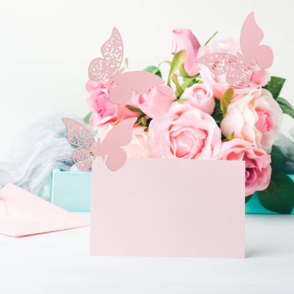 100 st Rose laserutskurna 3D-fjärilsväggdekaler