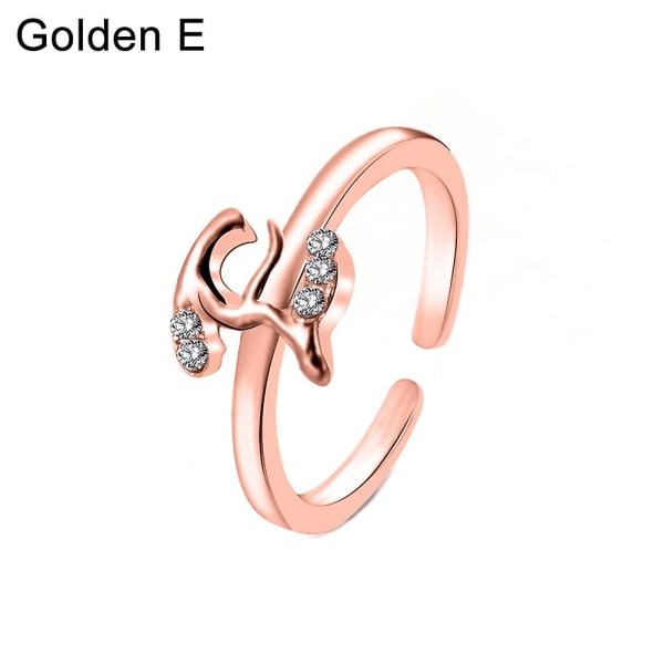 Mode Kvinnor Enkel A Till Z Engelska Alfabetet Bokstav Rhinestone Öppen Ring Smycken Rose Gold E