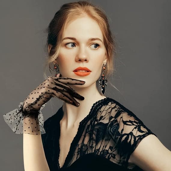 Spidser Handsker til Kvinder Spidser Handsker Elegant Sort Prik Spidser Handske