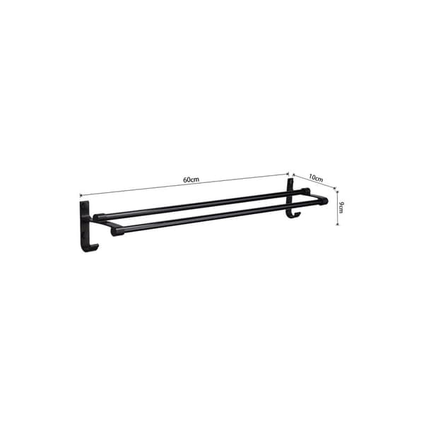 Håndklædestang uden punktering, sort lærred, badeværelse, dobbelt håndklædestang, sort 60 cm