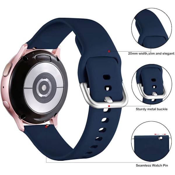 Rem til Samsung Galaxy Watch Active / Active2 40mm / 44mm, 20mm bløde silikone-erstatningsremme kompatibel med Samsung Galaxy Watch 42