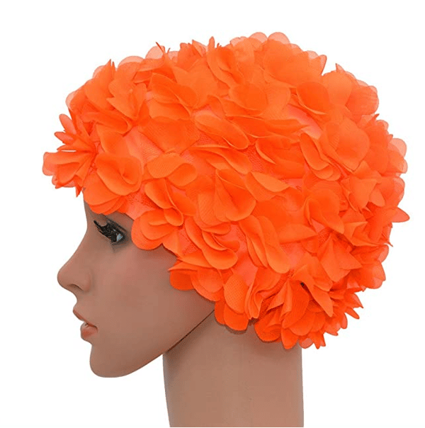 Badehætte til kvinder i retrostil med blomsterprint, orange,