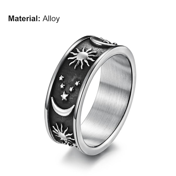Unisex Ring Stjärna Måne Sol Dekoration Män Kvinnor Utsökt Rund Bohemisk Ring För Bröllop Black and Gold US 8
