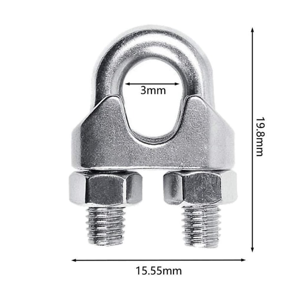 20 stk. Metal Kabelklemmer Trådtov Klips U-kabelklemmer U Bolt Kabelklemme U M3 Kabelbolt Rustfrit Stål Klemme Kabelbindere