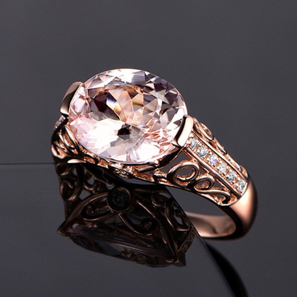 Kvinne Ring Faux Morganite Hult Ut Smykker Galvanisering Varig Finger Ring For Bryllup US 6