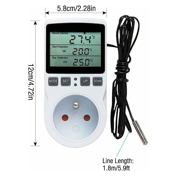 Termostat Stikkontakt, Digital Timer Stikkontakt, Digital Programmerbar Stikkontakt med Probe, Programmerbar Digital Timer, Opvarmning The