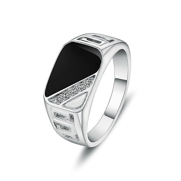 Moderne smykker Klassisk guld farve Rhinestone vielsesring Sort emaljeringe til mænd kvinder Julefest gaver Silver
