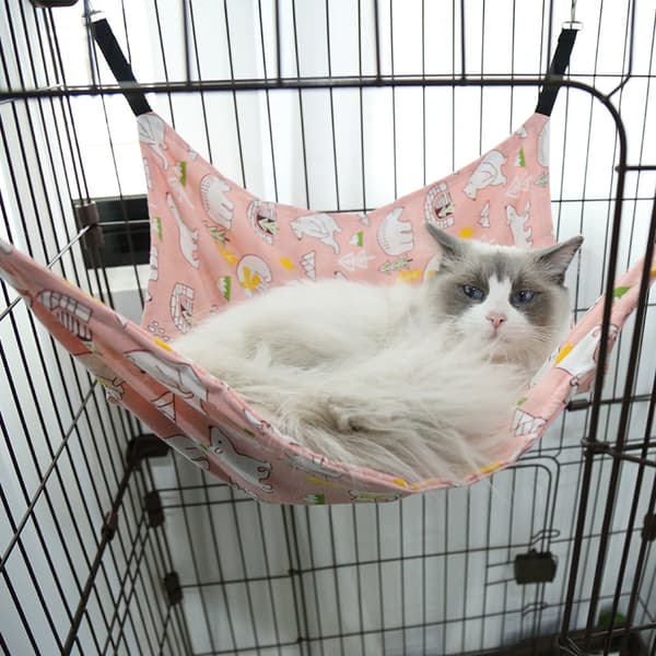 Hängande kattgunga i canvas och sammet, vinterrosa ekorrebjörn M
