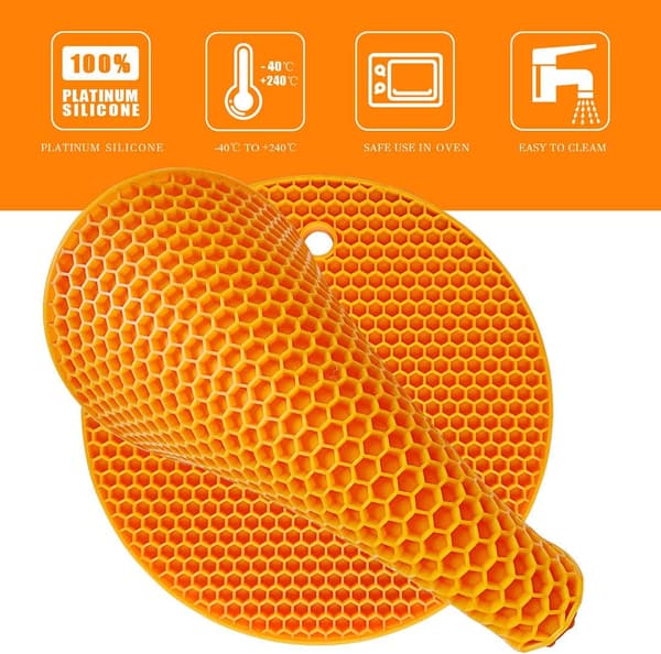 2 Orange Silikone Grydelapper (18cm) Alsidig Tørremåtte Varme