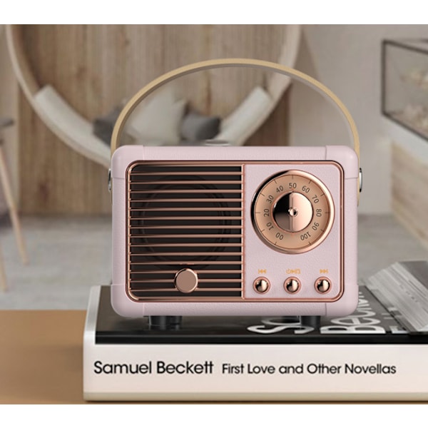 Retro bærbar lyd, nostalgisk mini bluetooth-høyttaler (rosa),