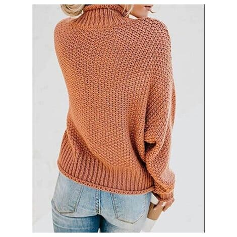Stickad Tröja för Kvinnor, Elegant Vinter, Hög Hals, Pullover, Grov Stickning, Casual, Lös, Långärmad -S