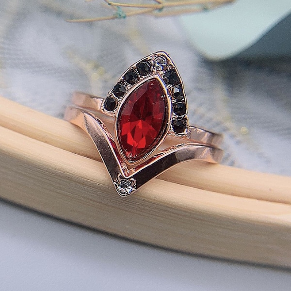 2 kpl/setti Rhinestone Retro -pari-sormukset Seos Punainen Prismamainen Tekokristalli Sormukset Viehätys Korut US 11