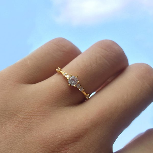 Dammode Rhinestone Inläggningar Bröllop Engagemang Finger Ring Smycken Present Rose Golden US8